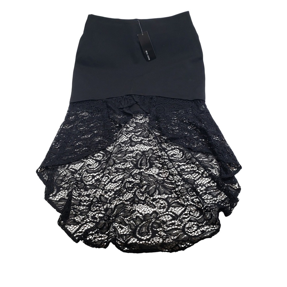 Michel Womens High Low Lace Skirt L Black Gothic Evening 5041